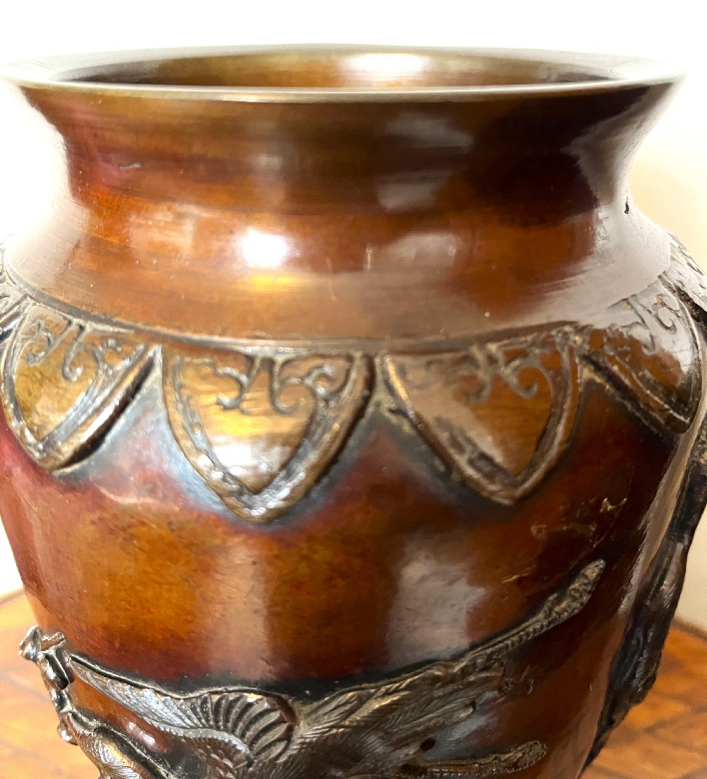 Fine Large Pair Of Japanese Meiji Period Bronze Vases View XI