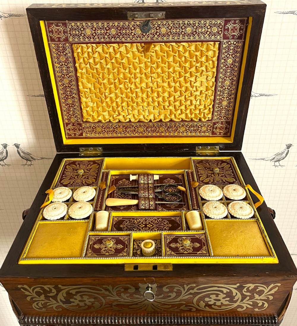 Regency Brass Inlaid Rosewood Sewing Box