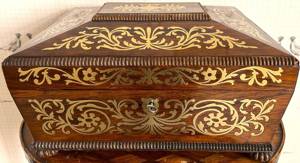 Regency Brass Inlaid Rosewood Sewing Box View II