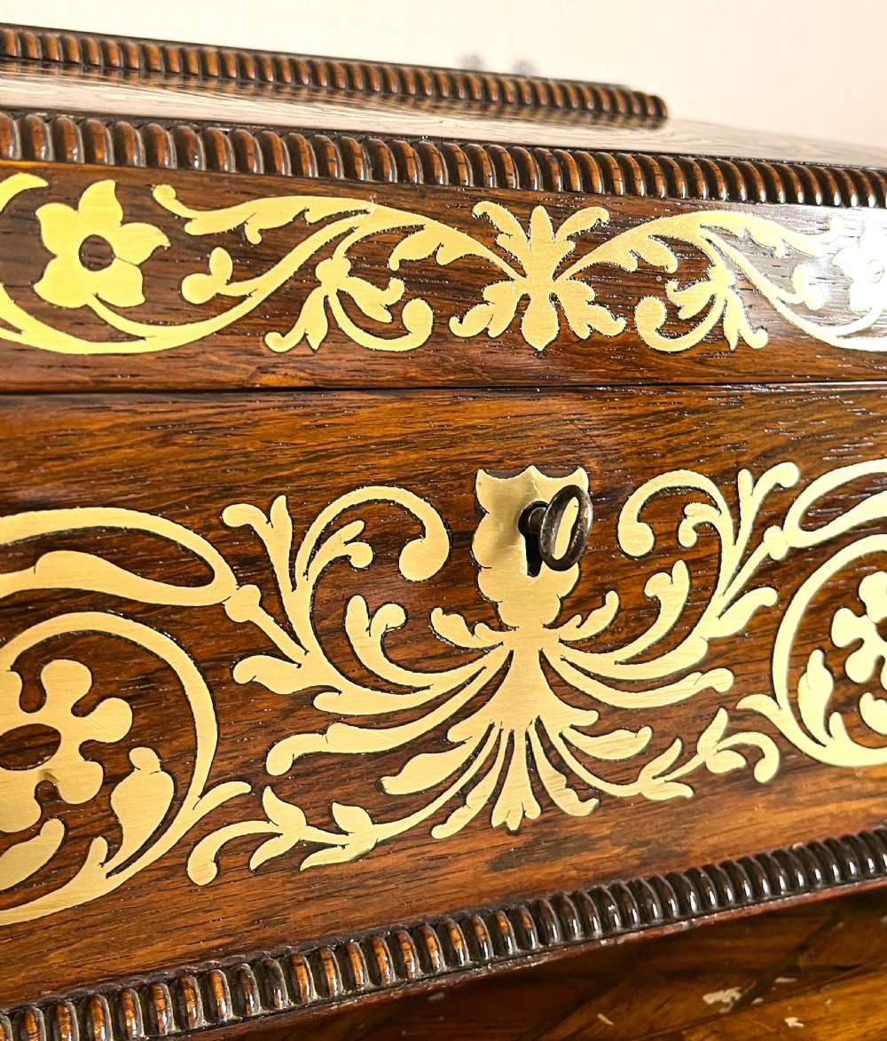 Regency Brass Inlaid Rosewood Sewing Box View XIII