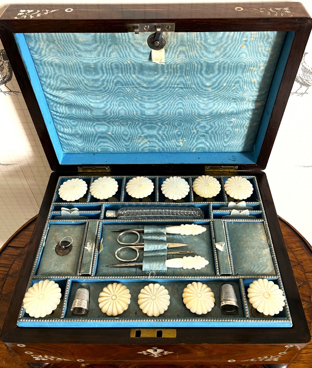 Rosewood & Mother Of Pearl Sewing Box