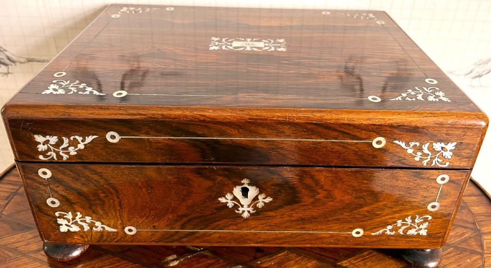 Rosewood & Mother Of Pearl Sewing Box View II