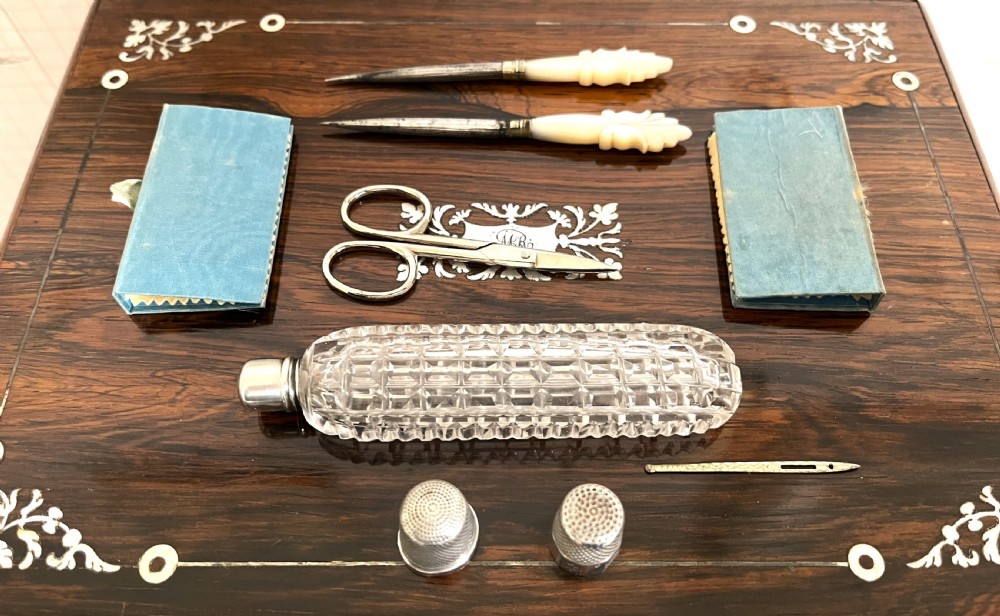 Rosewood & Mother Of Pearl Sewing Box View X