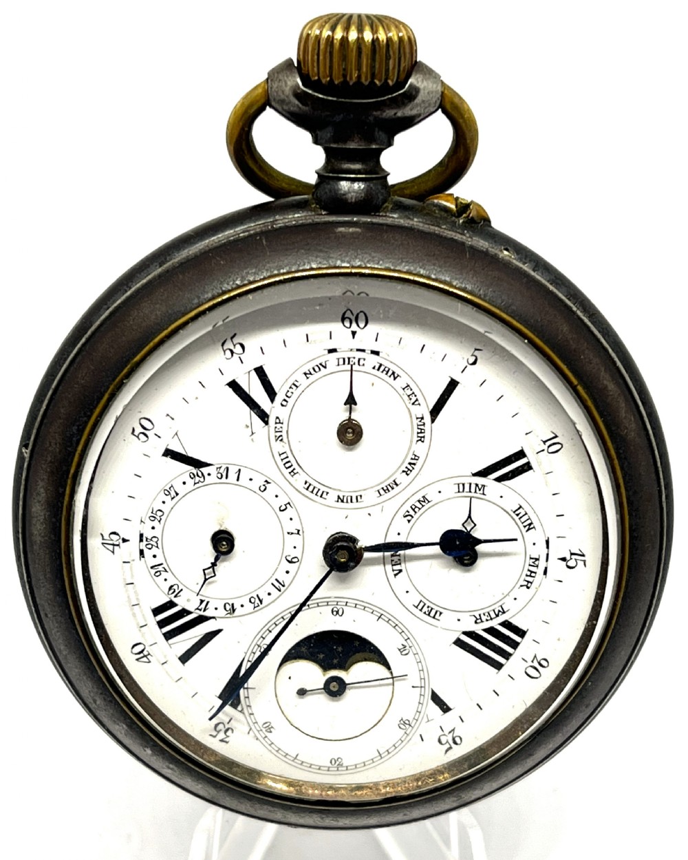 Rare Complete Calendar Moon Phase Jumbo Pocket Watch