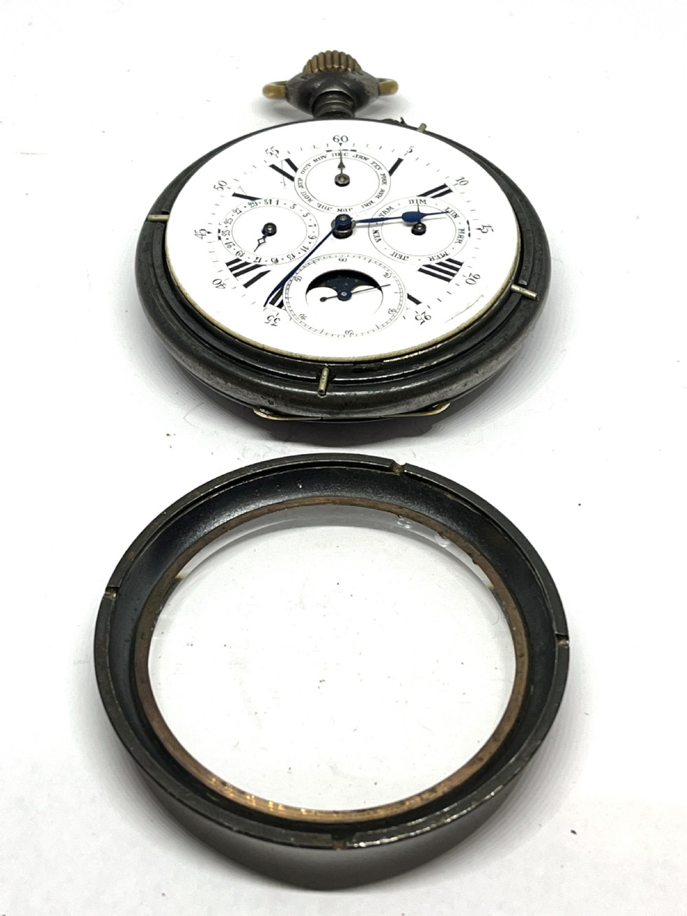 Rare Complete Calendar Moon Phase Jumbo Pocket Watch View III