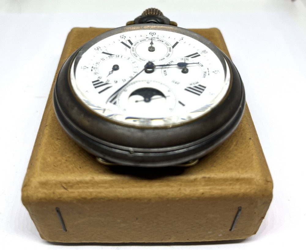 Rare Complete Calendar Moon Phase Jumbo Pocket Watch View X