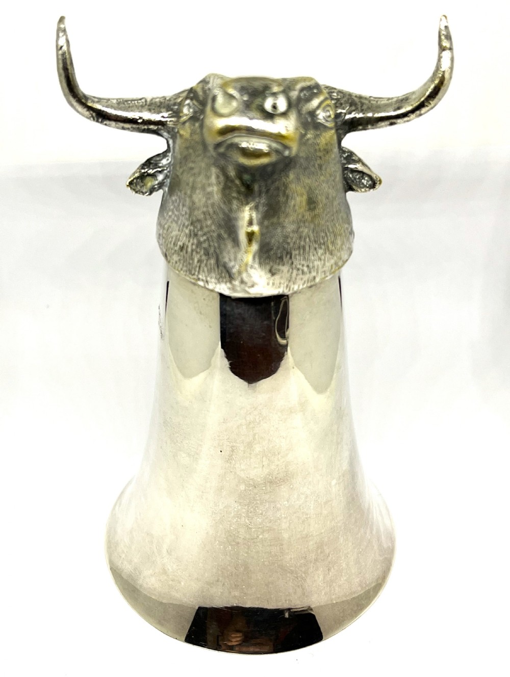 Superb Silver Plated Stirrup Cup As A Bull