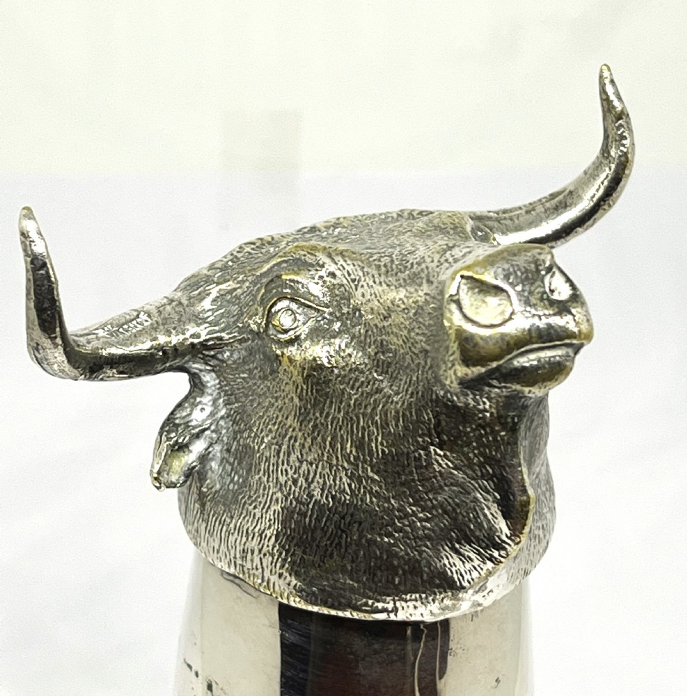 Superb Silver Plated Stirrup Cup As A Bull View II