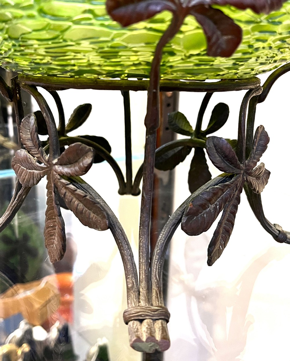 Fine Loetz Green Glass Bowl & Gilt Bronze Stand View II