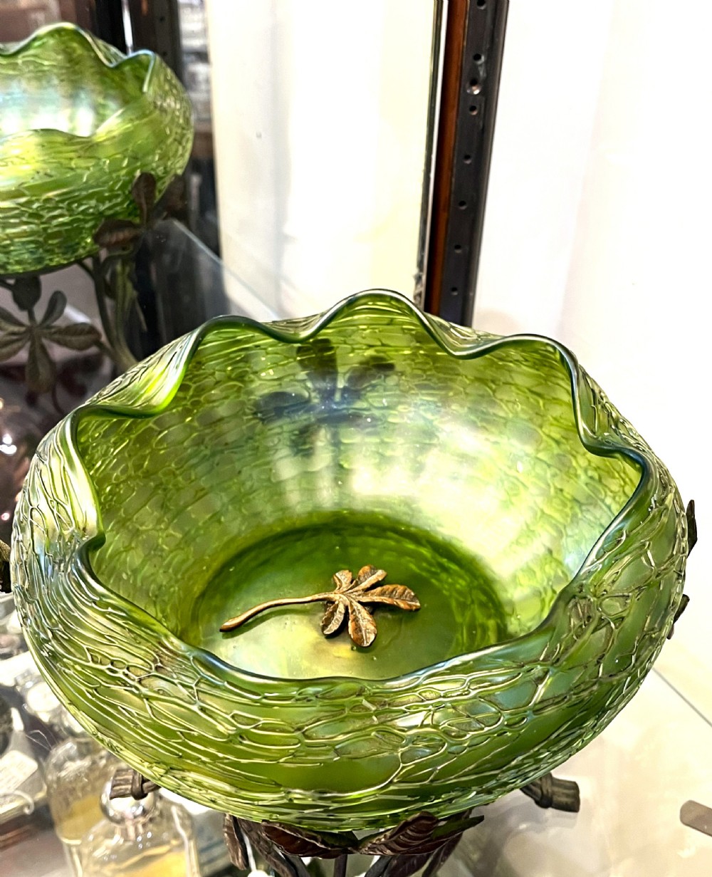 Fine Loetz Green Glass Bowl & Gilt Bronze Stand View IV