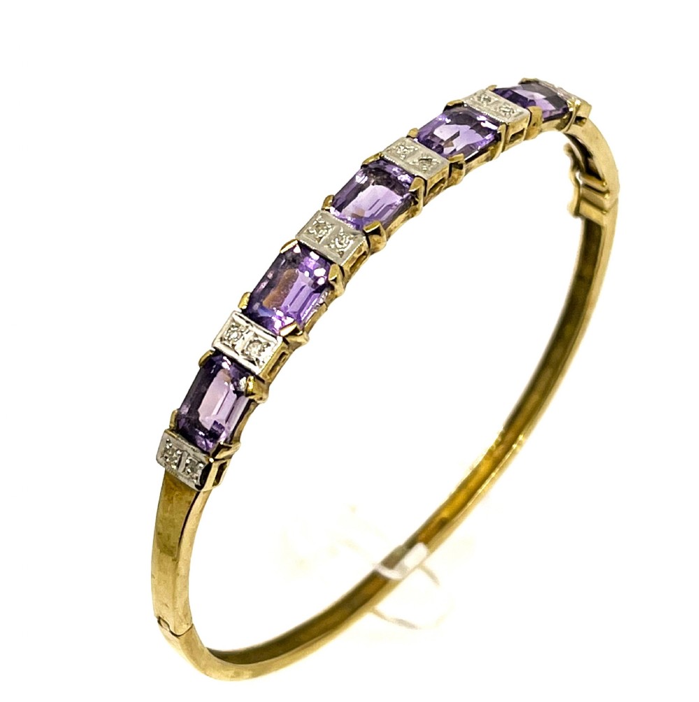 9ct Gold Diamond & Amethyst Bangle