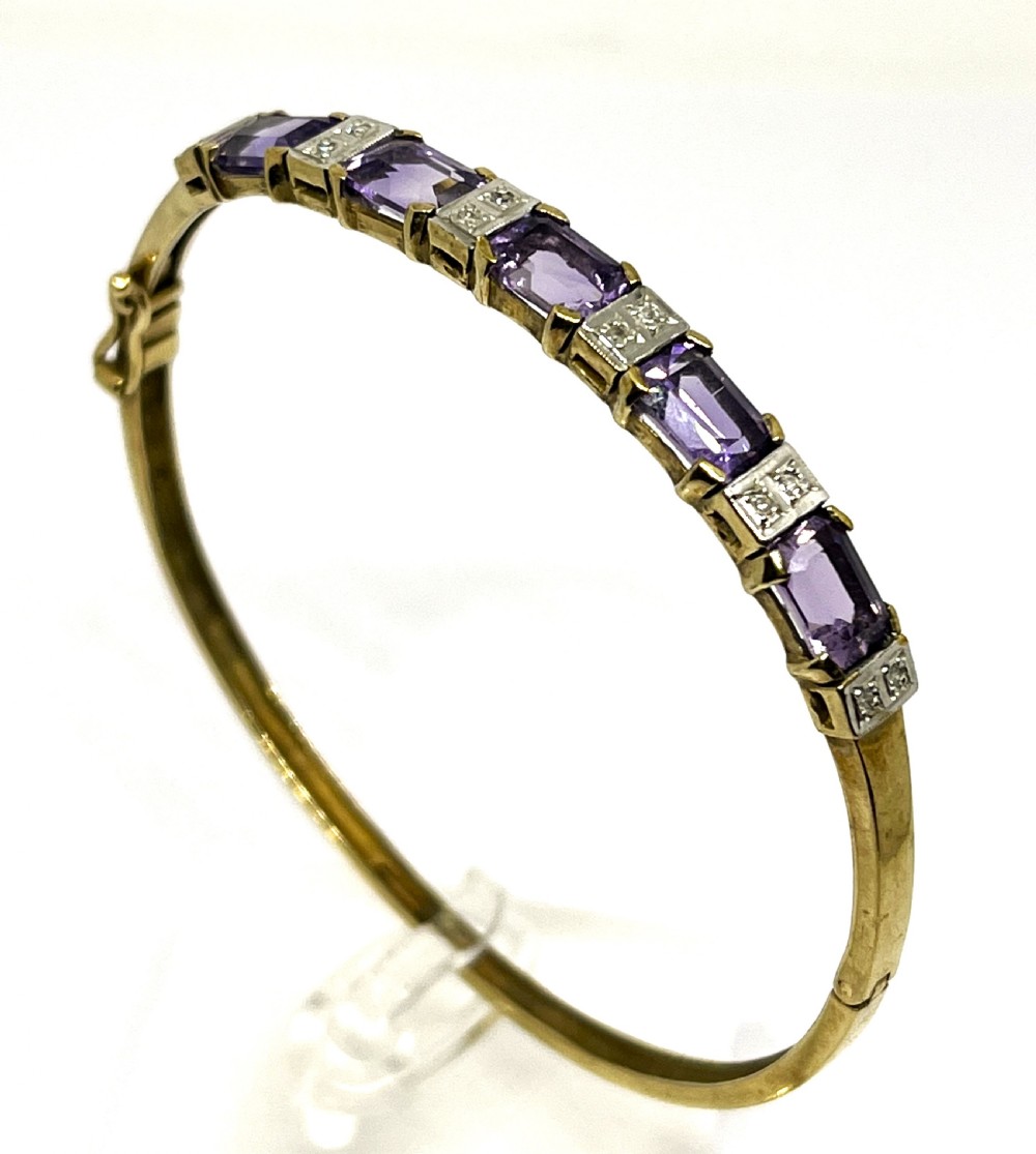 9ct Gold Diamond & Amethyst Bangle View III