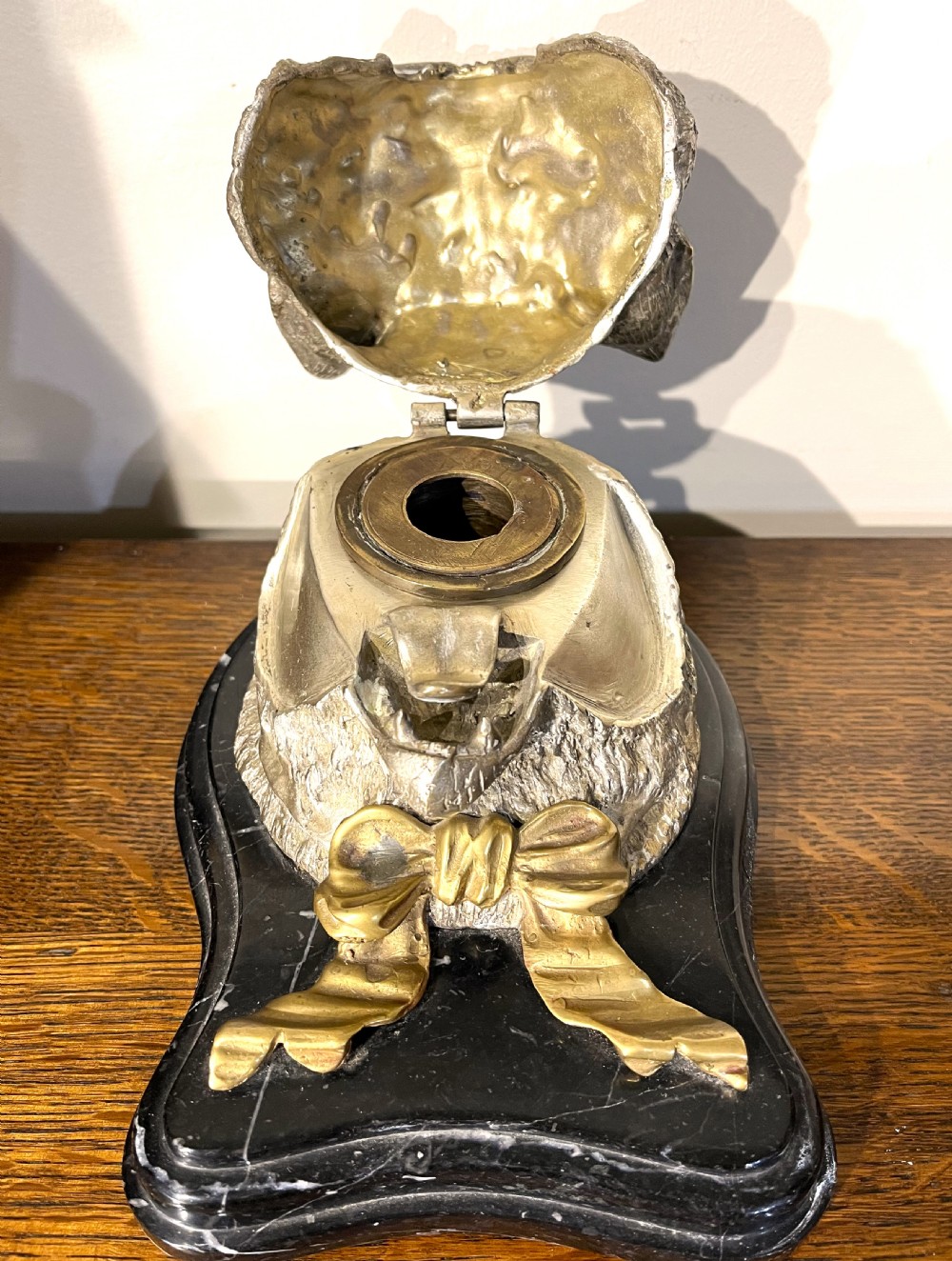 Large Austrian Gilt Bronze Cat Inkwell View II