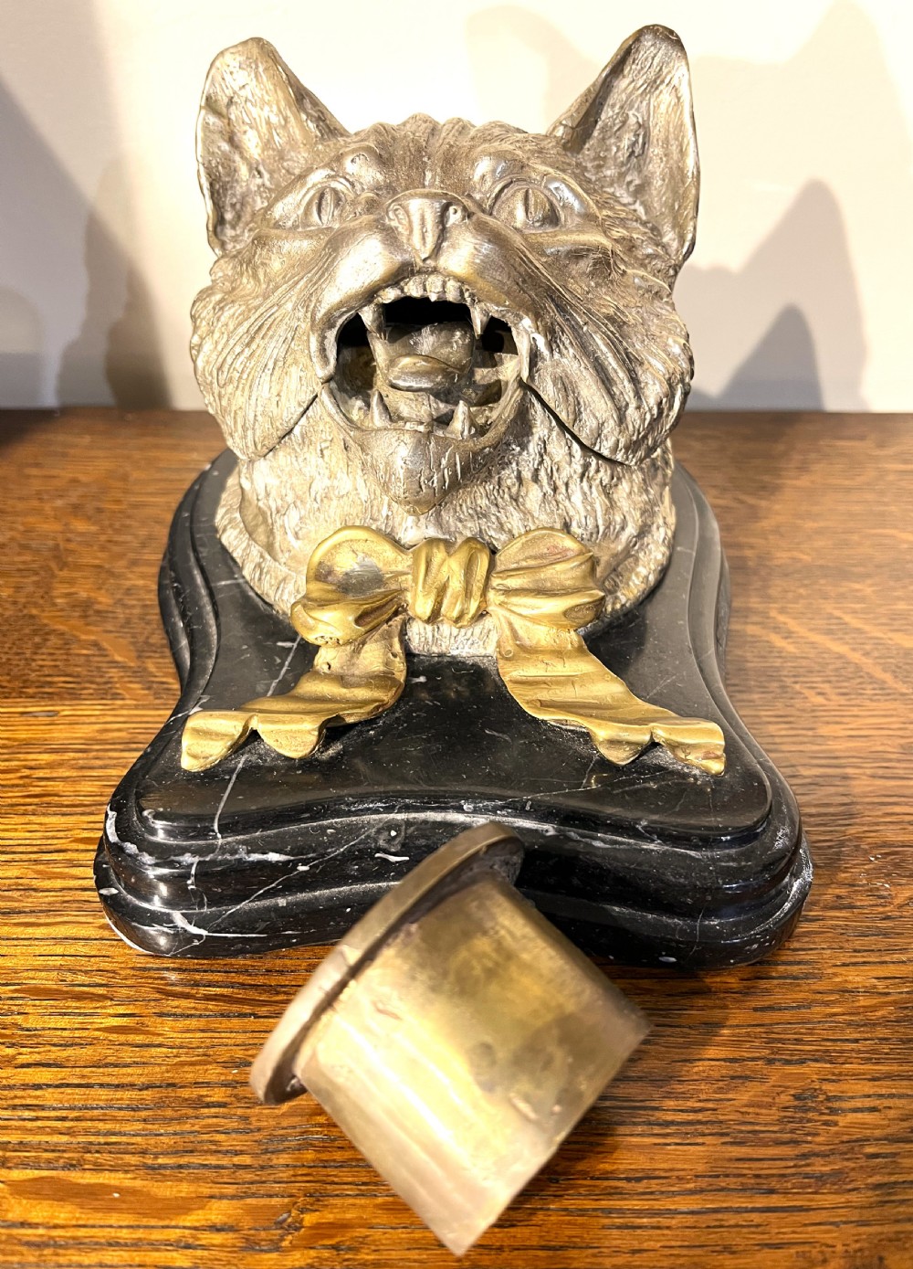 Large Austrian Gilt Bronze Cat Inkwell View IV