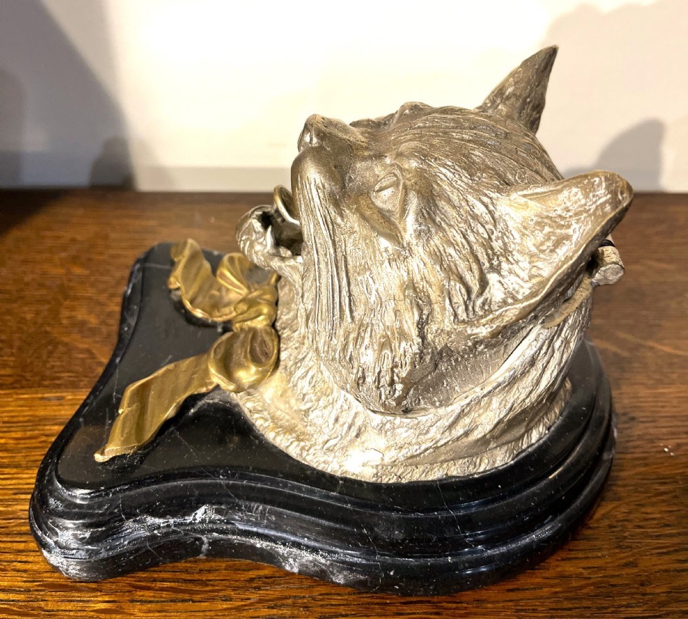 Large Austrian Gilt Bronze Cat Inkwell View V