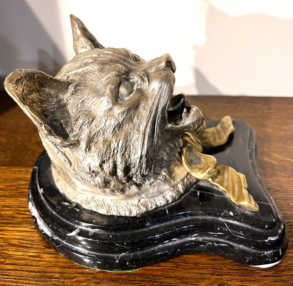 Large Austrian Gilt Bronze Cat Inkwell View VII