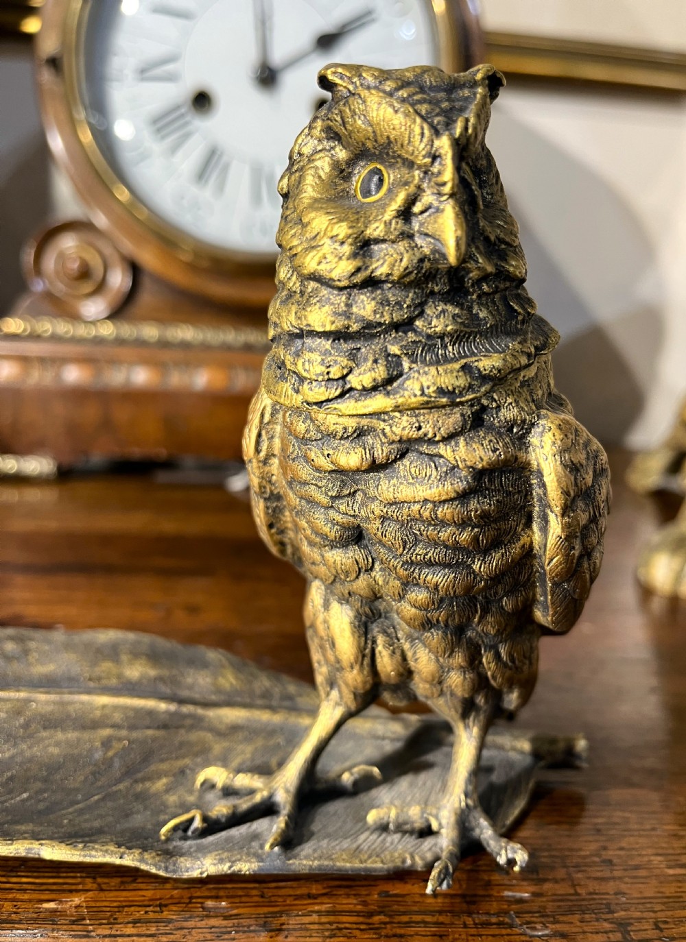 Franz Bergmann Bronze Owl On Feather Inkwell View IV