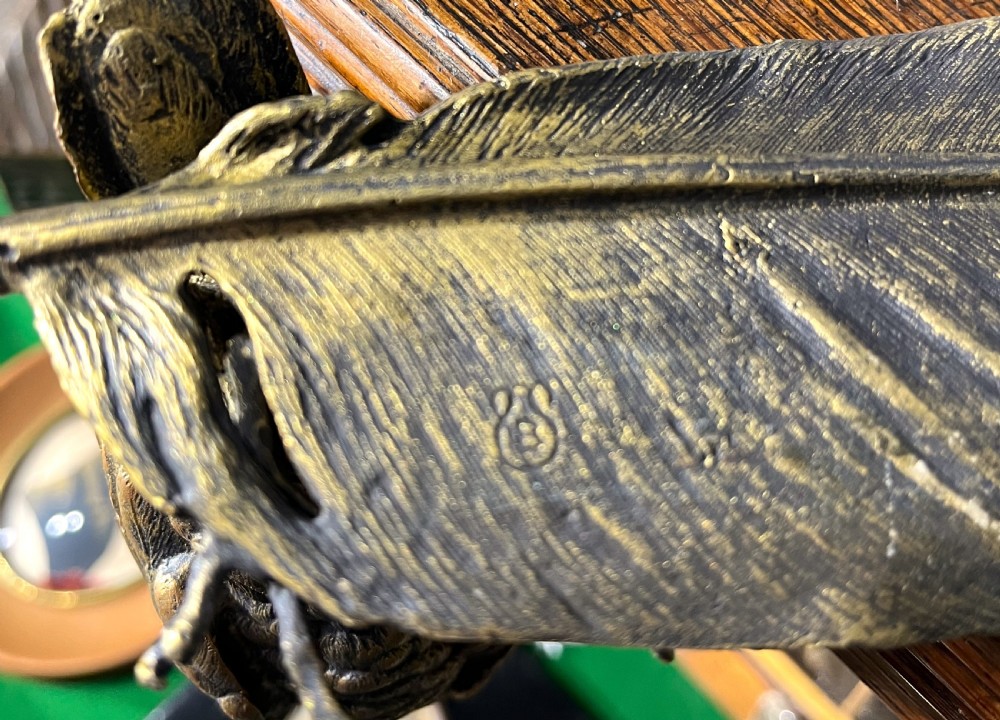 Franz Bergmann Bronze Owl On Feather Inkwell View VI