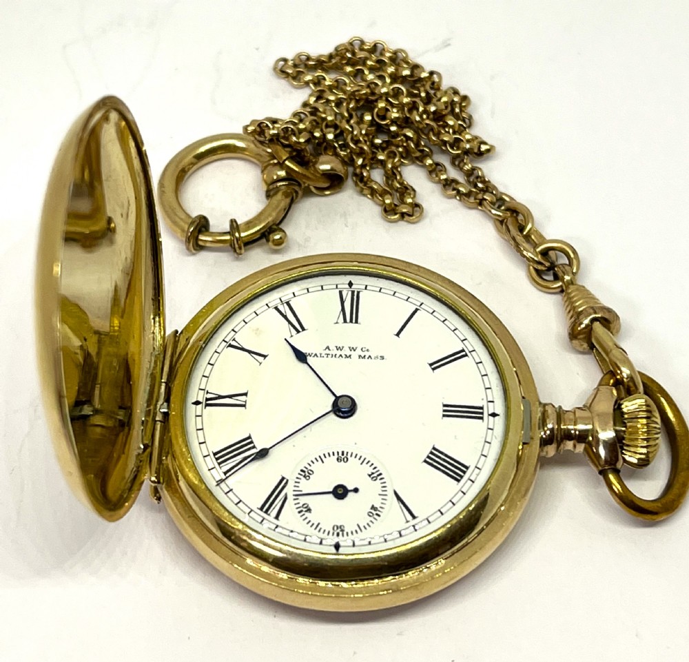 Ladies Gold Plated Waltham Full Hunter Pocket Watch