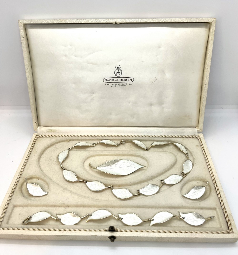 David Andersen Silver & Enamel Cased Jewellery Suite