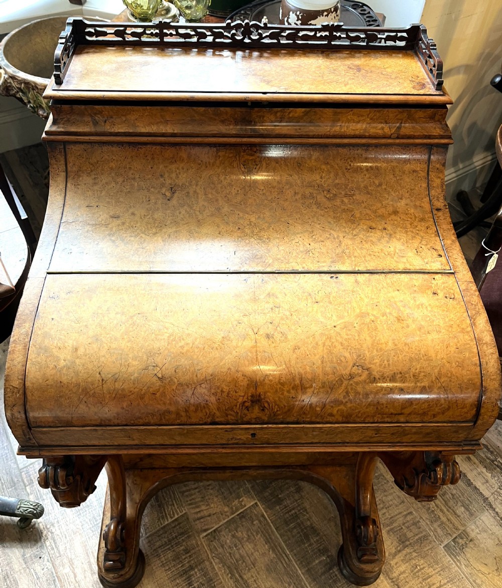 Mid Victorian Burr Walnut Piano Top Davenport View II