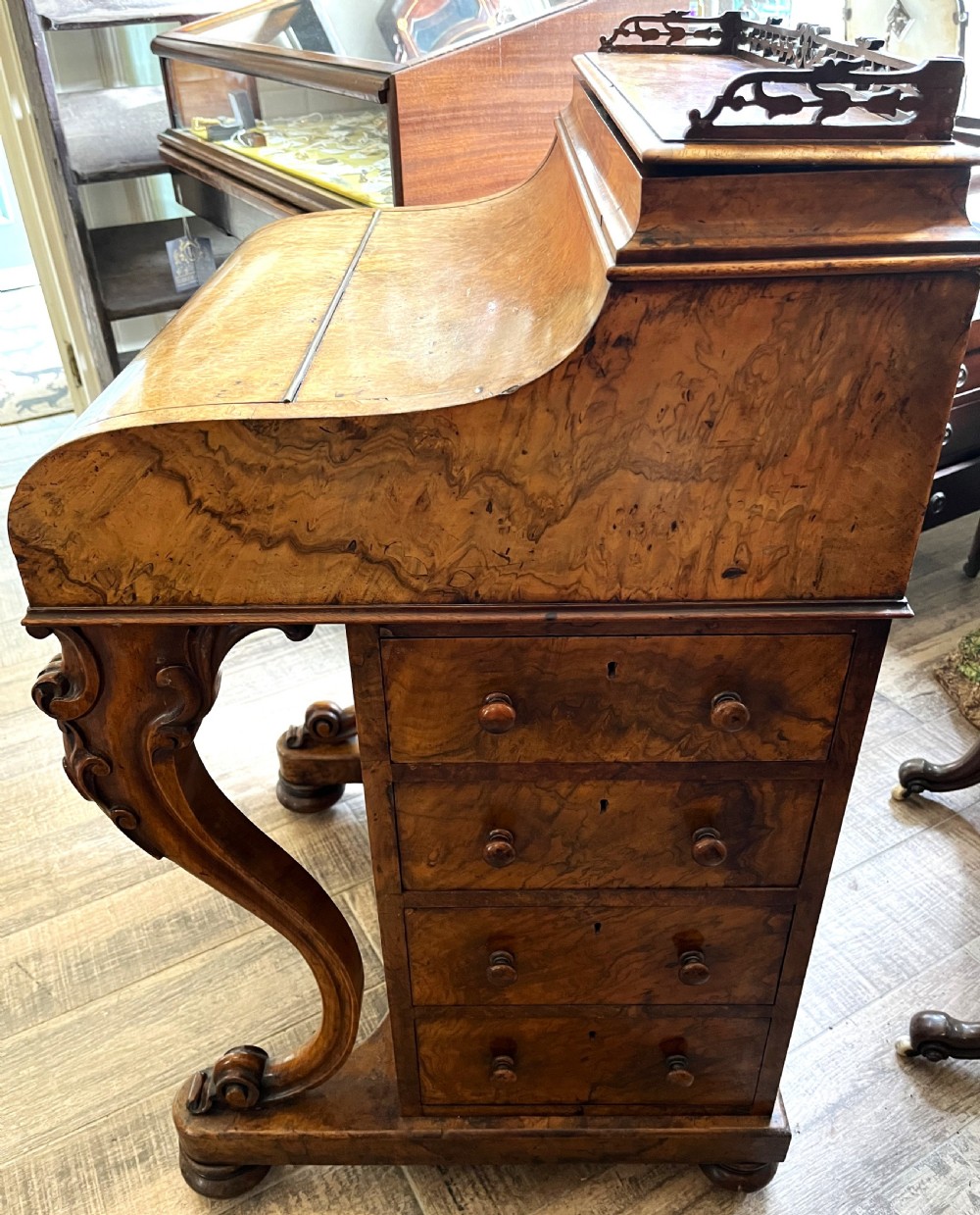 Mid Victorian Burr Walnut Piano Top Davenport View III