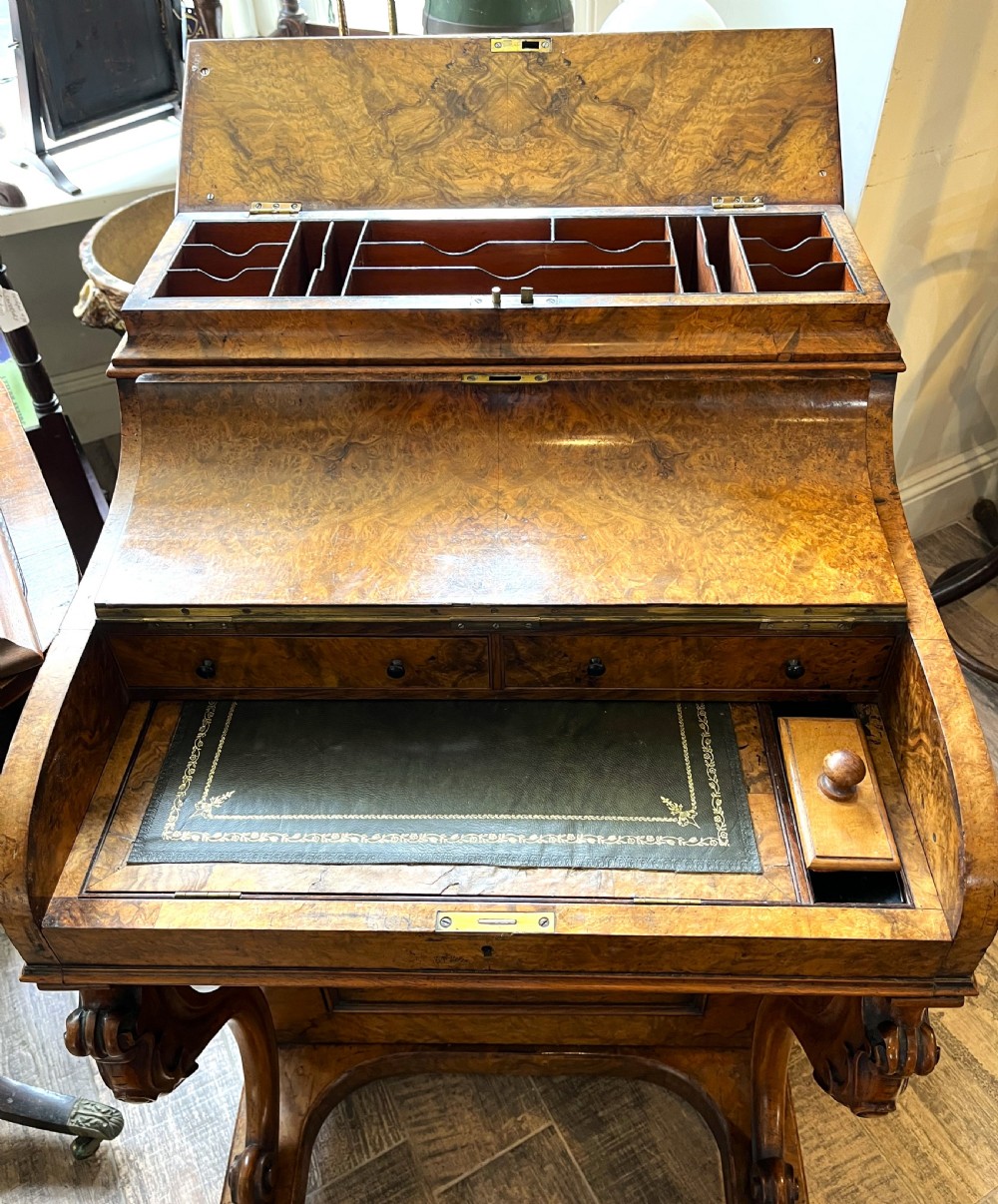 Mid Victorian Burr Walnut Piano Top Davenport View VII