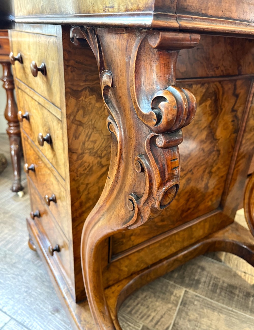 Mid Victorian Burr Walnut Piano Top Davenport View XII