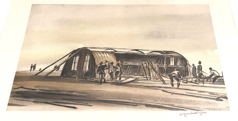 Sir Muirhead Bone WW1 Authentic Lithograph  (Rebuilding The Shelter) View II