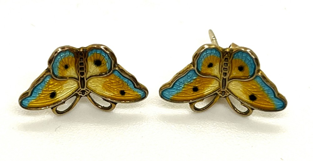 Hroar Prydz Norwegian Silver & Enamel Butterfly Earrings