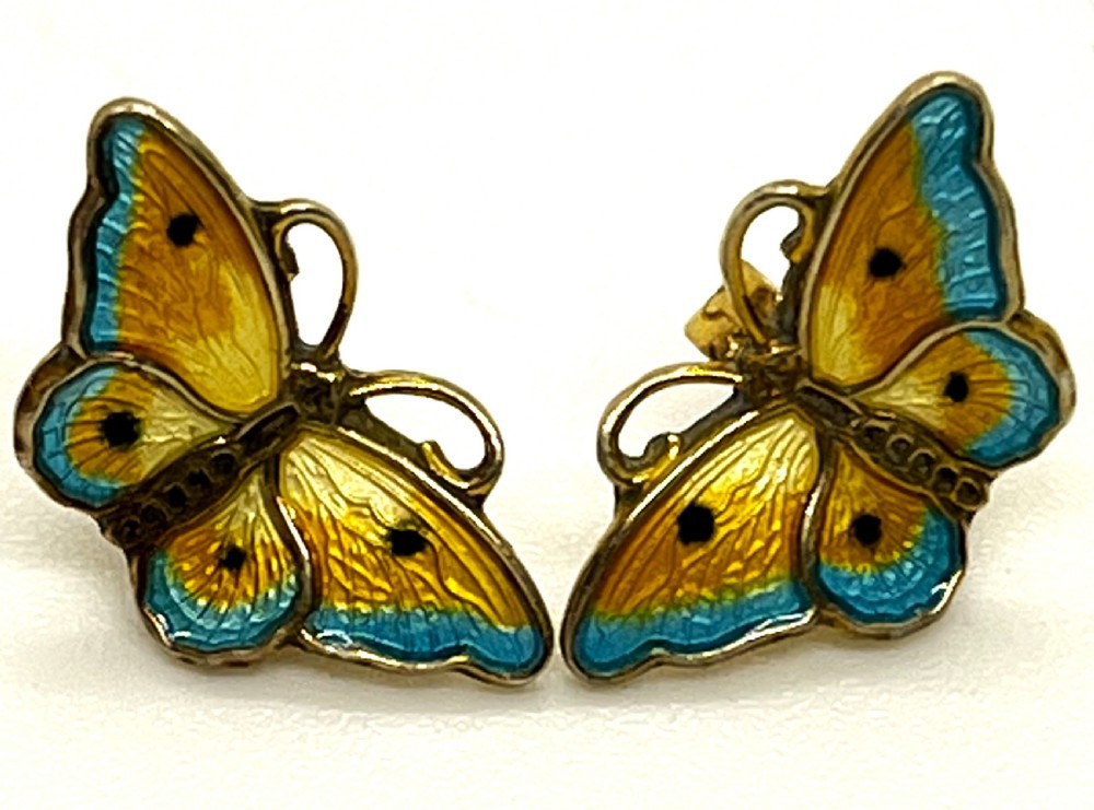 Hroar Prydz Norwegian Silver & Enamel Butterfly Earrings View II