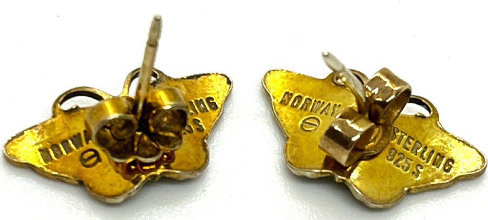 Hroar Prydz Norwegian Silver & Enamel Butterfly Earrings View III