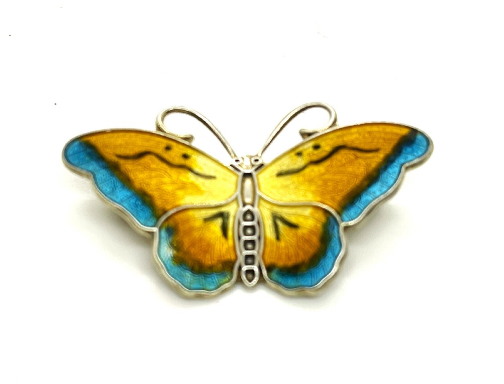 Small Norwegian Silver & Enamel Butterfly Brooch By Hroar Prydz