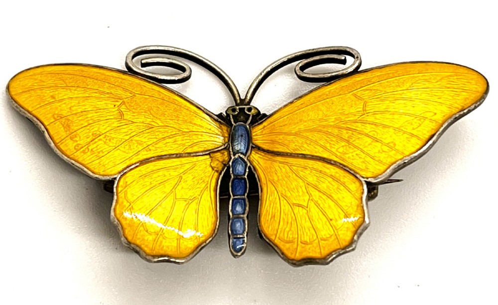 Marius Hammer Norwegian Silver & Enamel Butterfly Brooch