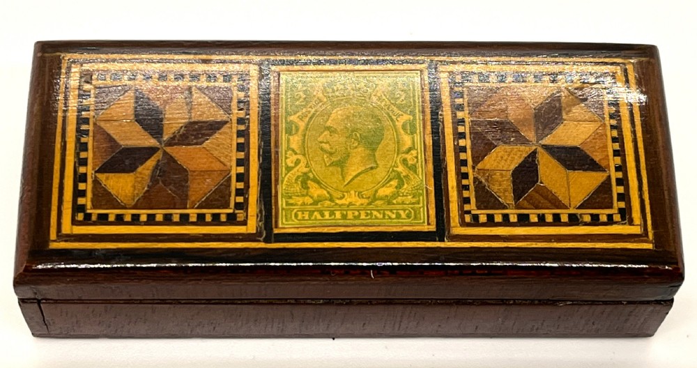 Victorian Tunbridge Ware Triple Section Stamp Box