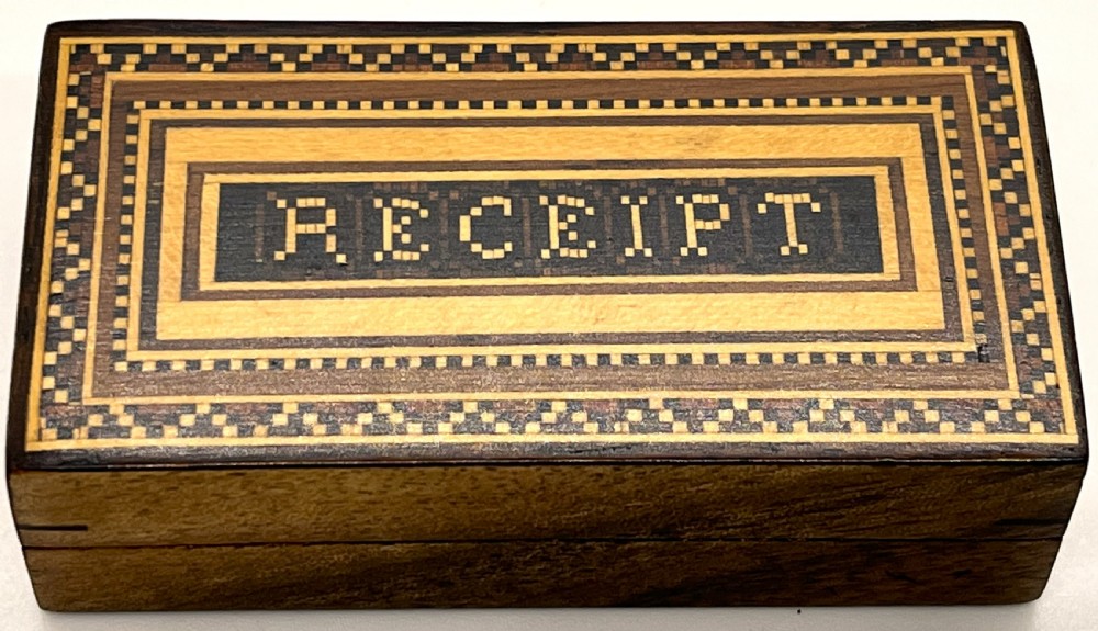 Unusual Tunbridge Ware 'Receipt' Box