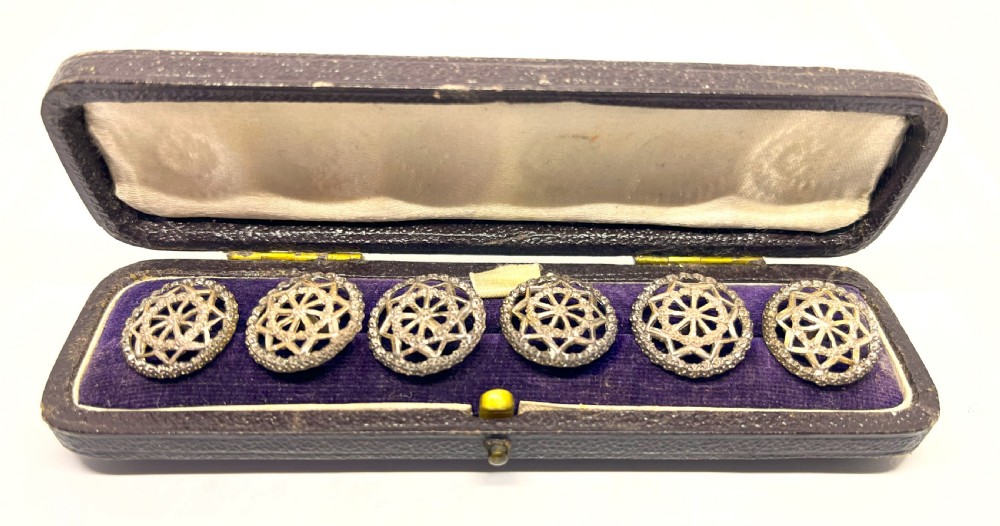 Cased Set Of Six Charles Horner Chester Silver Buttons