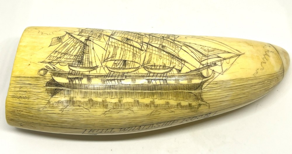 Large 19thC Whaler's Scrimshaw Of A Hull Whaleship
