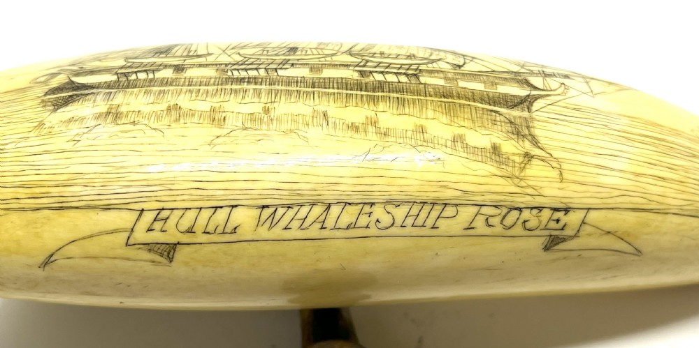 Large 19thC Whaler's Scrimshaw Of A Hull Whaleship View III