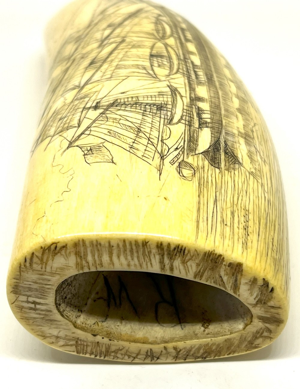 Large 19thC Whaler's Scrimshaw Of A Hull Whaleship View V