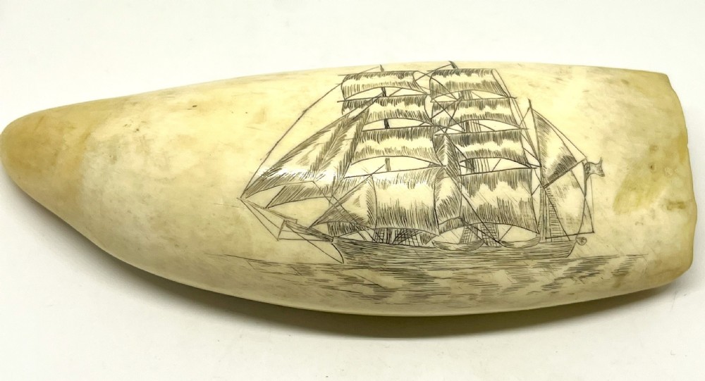 19th Century Scrimshaw With Detailed Carving Of A Whaling Ship