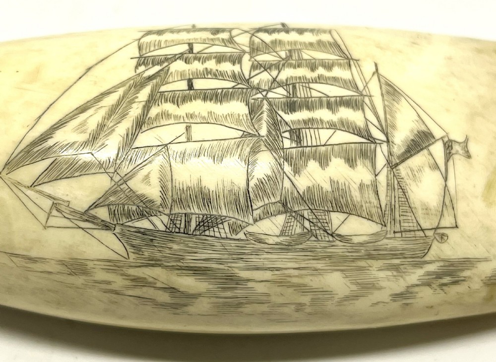 19th Century Scrimshaw With Detailed Carving Of A Whaling Ship View II