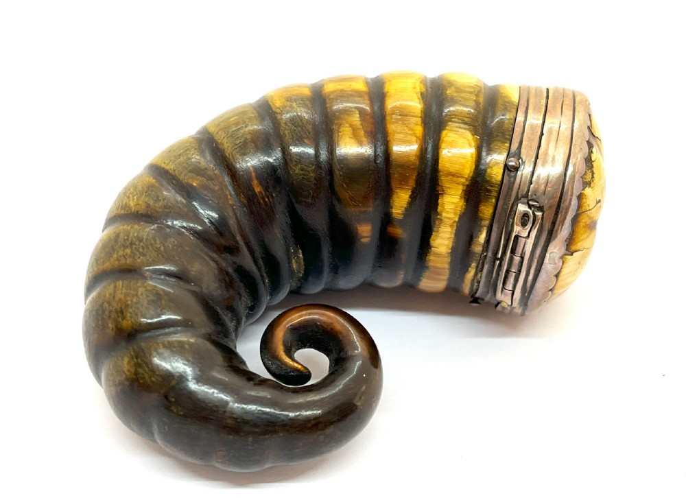 19th Century Silver Mounted Ram's Horn Snuff Mull