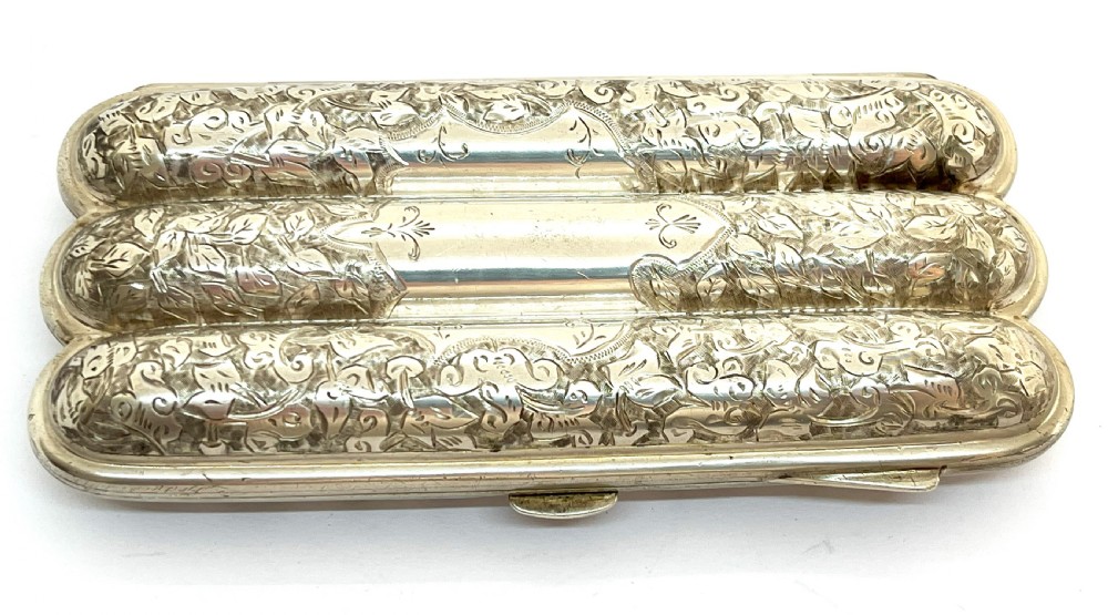 Fabulous Victorian Silver Triple Cigar Case View II
