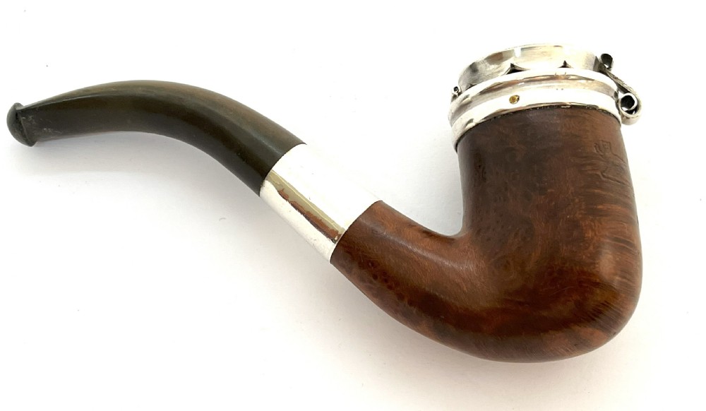 Antique Silver Capped Briarwood Pipe With Original Case View III