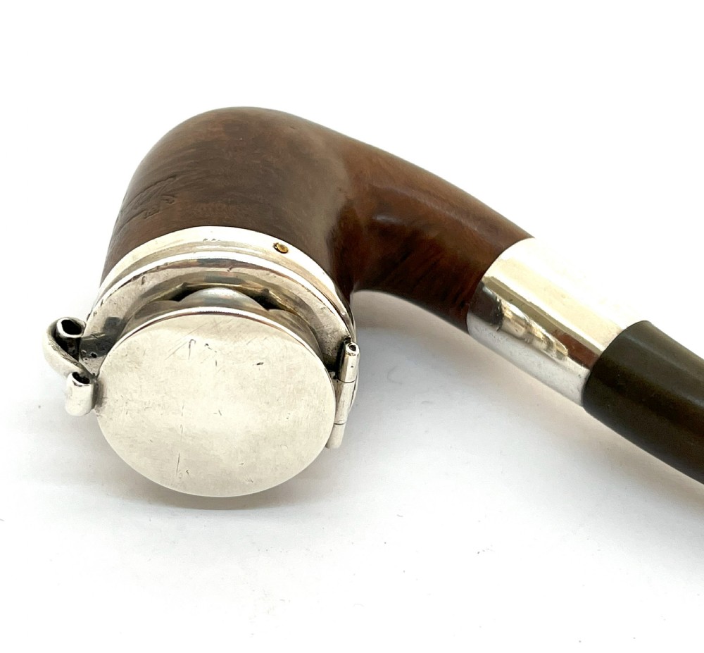 Antique Silver Capped Briarwood Pipe With Original Case View IV