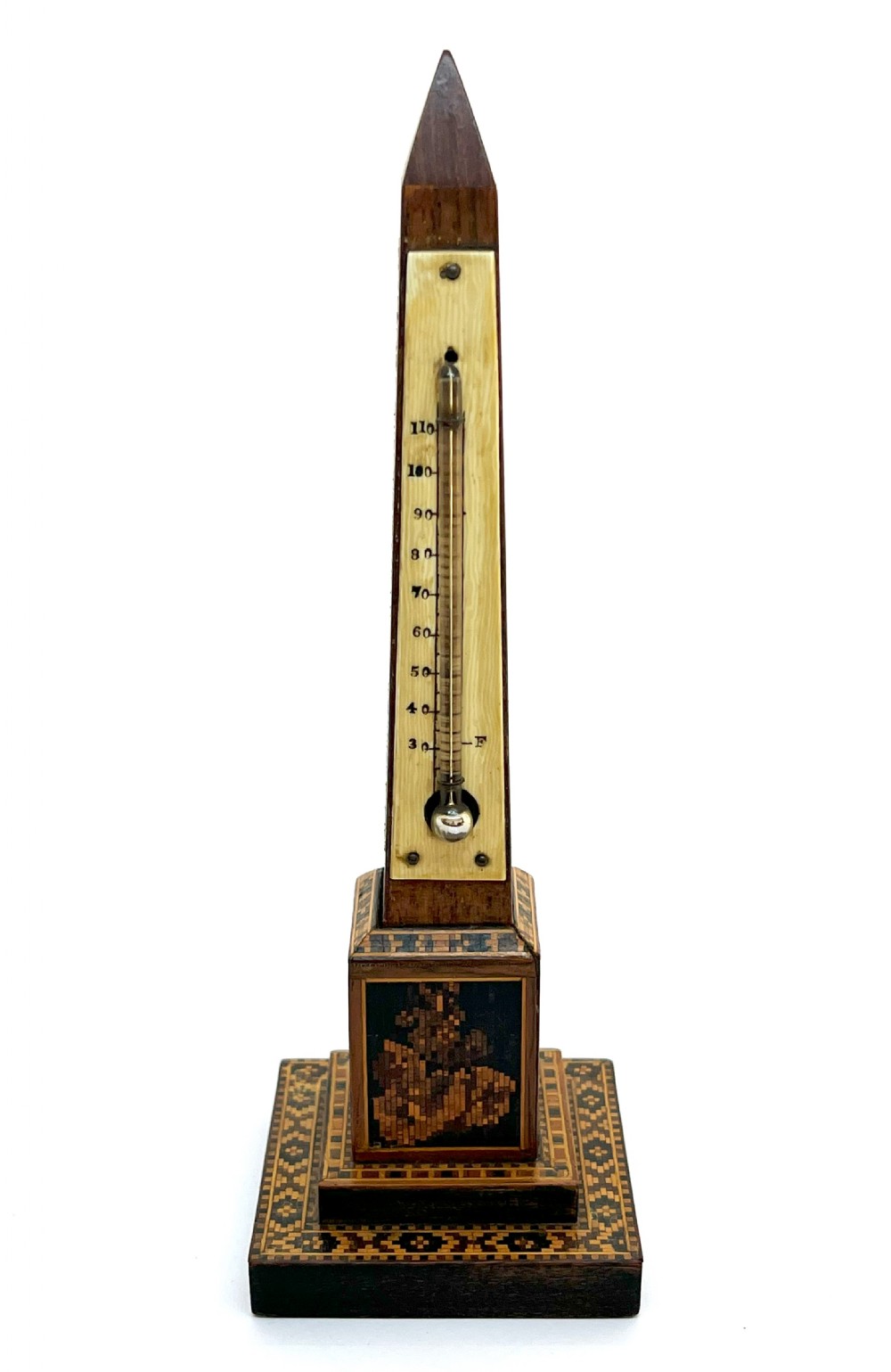 Victorian Tunbridge Ware Obelisk Desk Thermometer