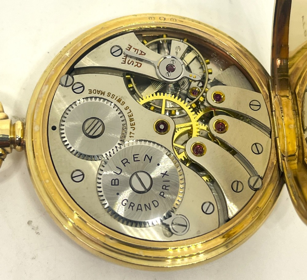 Fine Buren Grand Prix 9ct Gold Pocket Watch View X
