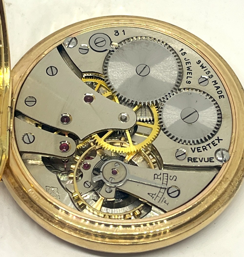 9ct Gold Swiss Vertex Revue Pocket Watch View IX