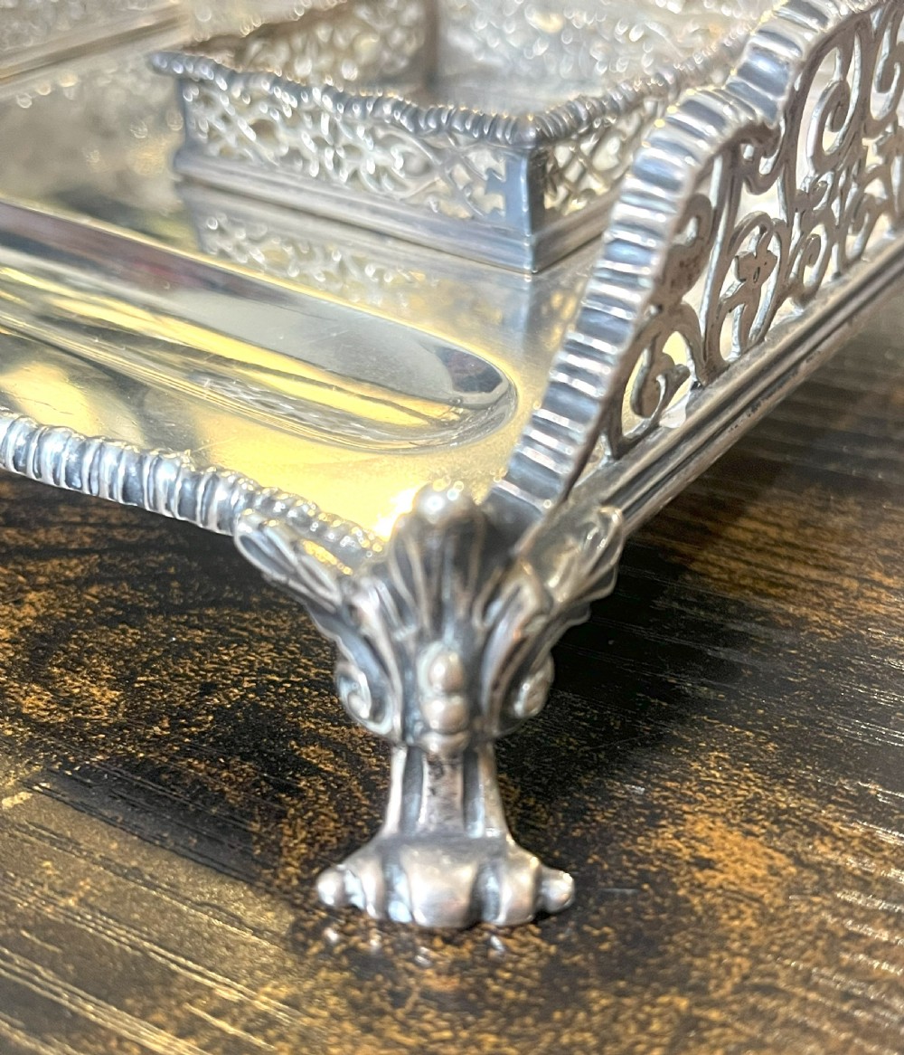 Silver Desk Stand With Inkwells by Goldsmiths & Silversmiths View IV
